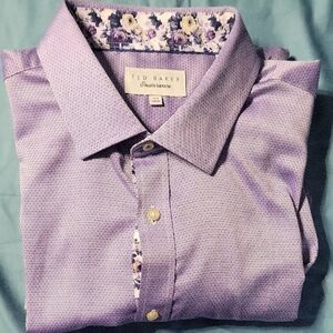 Ted Baker Men's Purple Dress Shirt with Floral Collar NWOT